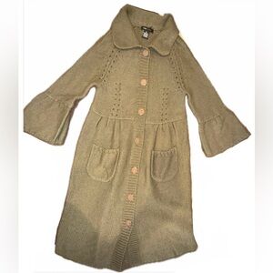 BCBG MAXAZRIA Women’s Boho Long Cardigan Green Bell Sleeve Medium Pockets